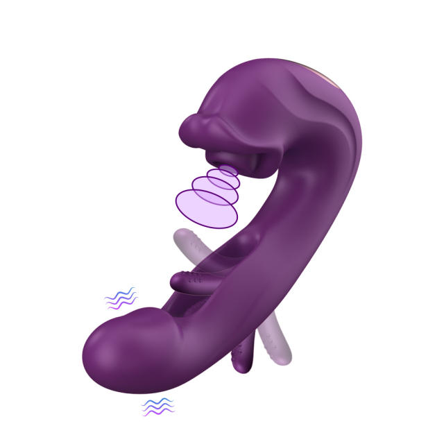 7.68" Purple Rechargeable Silicone App-Controlled Rabbit Vibrator – 7 Vibrating + 7 Sucking + 7 Flapping Modes