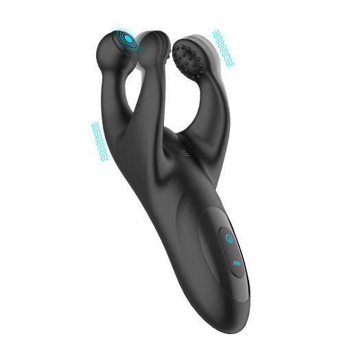 7.88" Black Rechargeable Silicone Dual-Arm Vibrator – 10 Vibrating + 10 Tapping Modes