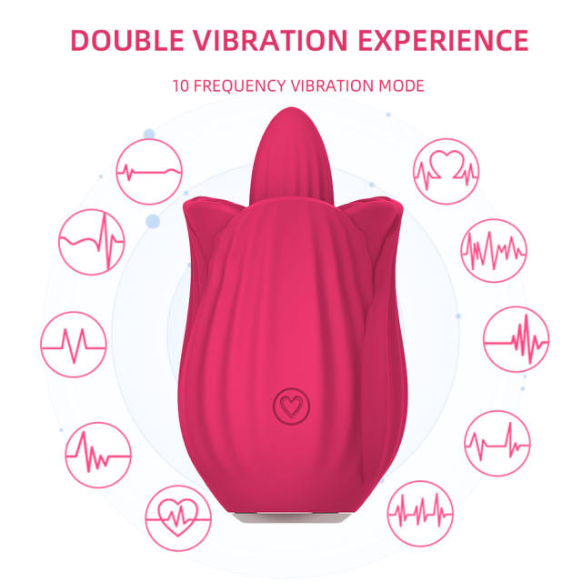 Red Rechargeable Silicone Rose Tongue-Licking Vibrator – 10 Licking Modes