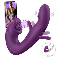 Customizable  7.68" Purple Rechargeable Silicone App-Controlled Rabbit Vibrator – 7 Vibrating + 7 Sucking + 7 Flapping Modes