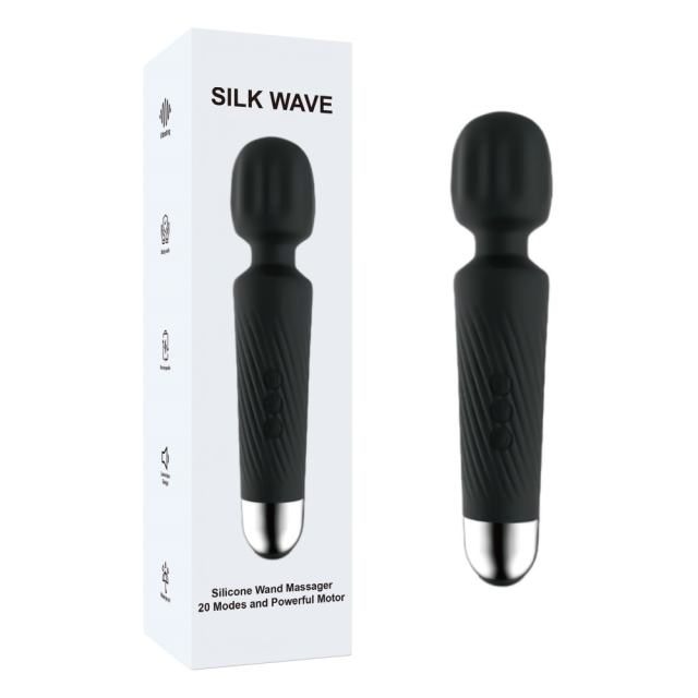7.68'' Black Rechargeable WaterproofSilicone Wand Massager – 20-Speed and Powerful Motor