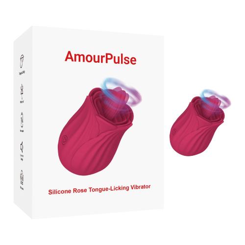 Red Rechargeable Silicone Rose Tongue-Licking Vibrator – 10 Licking Modes