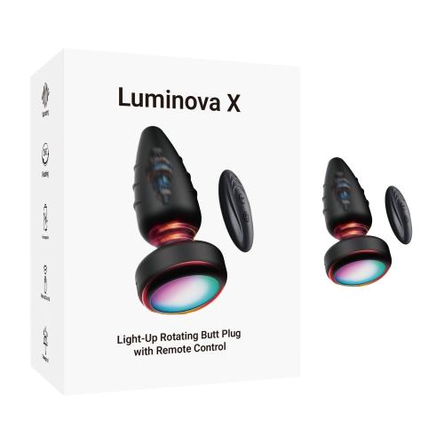 Black Rechargeable Silicone Rotating Butt Plug – 10 Vibrating + 10 Rotating + 10 Light-Up Modes with Remote Control
