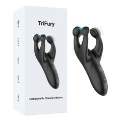 Customizable  7.88" Black Rechargeable Silicone Dual-Arm Vibrator – 10 Vibrating + 10 Tapping Modes