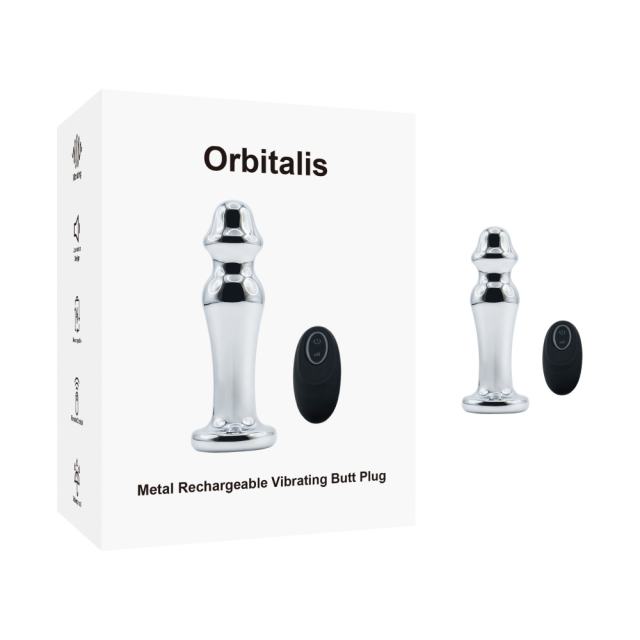 4.18" Electroplated Silver Metal Rechargeable Vibrating Butt Plug – 10 Vibrating Modes with Remote Control