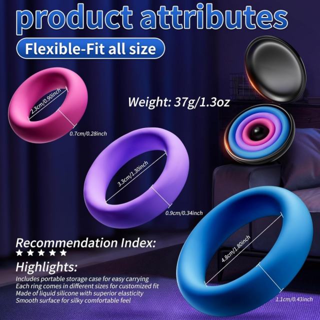 3-Piece Multicolor Silicone Cock Ring Set