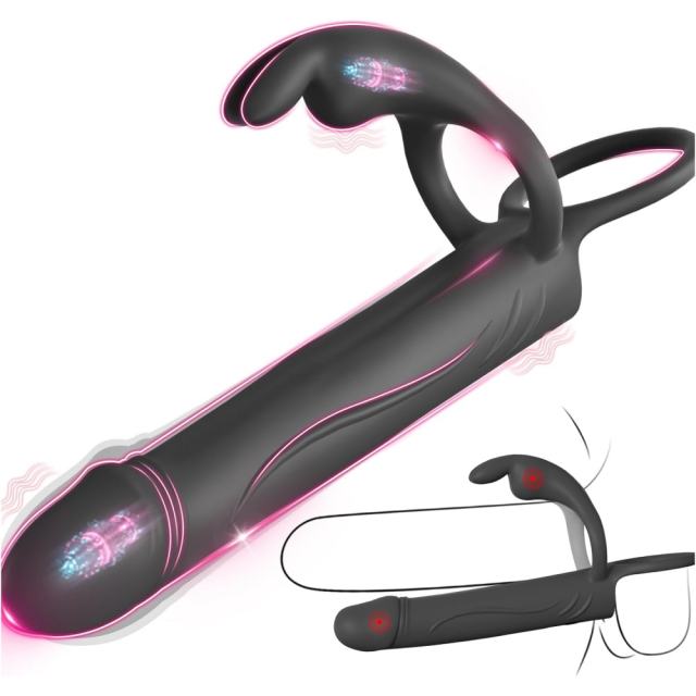 8.08" Black Rechargeable Wearable Rabbit Vibrator – 10 Vibrating Modes
