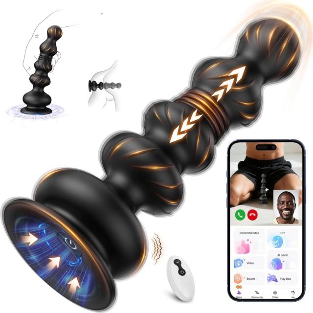 6.70" Black Rechargeable Silicone App-Controlled Thrusting Anal Plug – 10 Vibrating + 10 Thrusting Modes with Remote Control