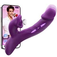 9.06" Dark Purple Rechargeable Silicone App-Controlled Rabbit Vibrator – 7 Vibrating + 7 Thrusting + 9 Sucking Modes