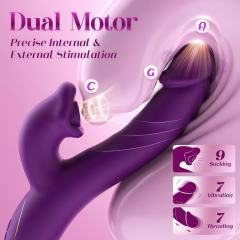 9.06" Dark Purple Rechargeable Silicone App-Controlled Rabbit Vibrator – 7 Vibrating + 7 Thrusting + 9 Sucking Modes