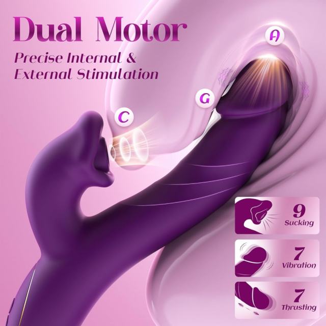 9.06" Dark Purple Rechargeable Silicone App-Controlled Rabbit Vibrator – 7 Vibrating + 7 Thrusting + 9 Sucking Modes