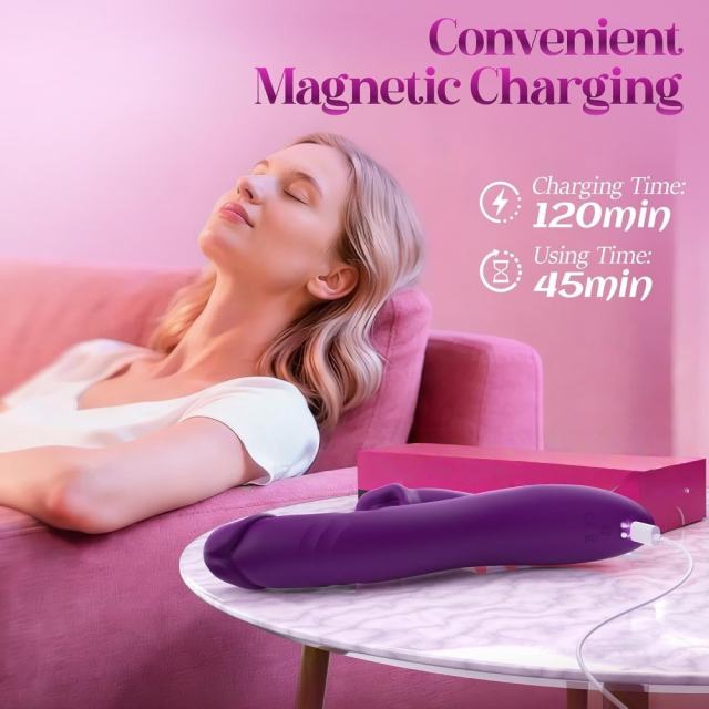 9.06" Dark Purple Rechargeable Silicone App-Controlled Rabbit Vibrator – 7 Vibrating + 7 Thrusting + 9 Sucking Modes