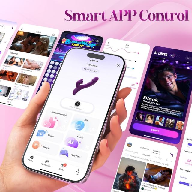 9.06" Dark Purple Rechargeable Silicone App-Controlled Rabbit Vibrator – 7 Vibrating + 7 Thrusting + 9 Sucking Modes