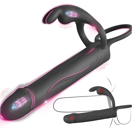 8.08" Black Rechargeable Wearable Rabbit Vibrator – 10 Vibrating Modes