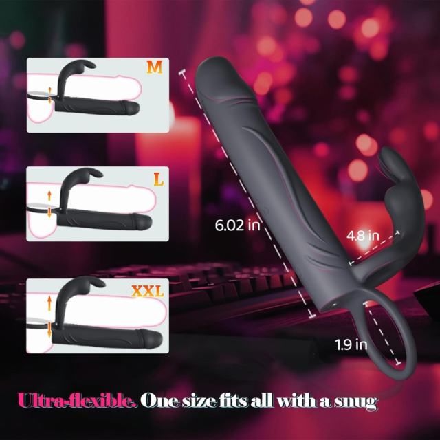 8.08" Black Rechargeable Wearable Rabbit Vibrator – 10 Vibrating Modes