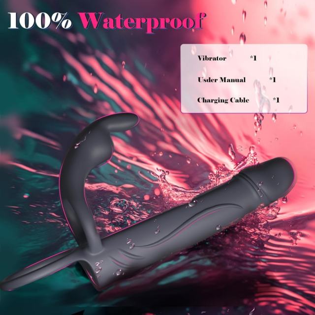 8.08" Black Rechargeable Wearable Rabbit Vibrator – 10 Vibrating Modes