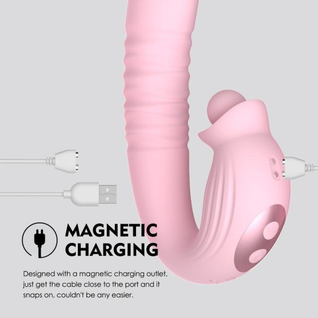 7.29" Pink Rechargeable Silicone Rabbit Vibrator – 10 Vibrating + 10 Thrusting + 10 Finger-Like Motion + 10 Rotating Modes