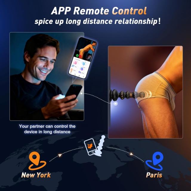 6.70" Black Rechargeable Silicone App-Controlled Thrusting Anal Plug – 10 Vibrating + 10 Thrusting Modes with Remote Control