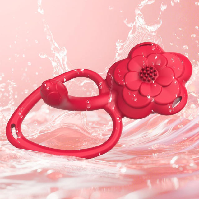 5.36" Red Rechargeable Silicone Wearable Flower Vibrator – 9 Vibrating Modes with Remote & App Control