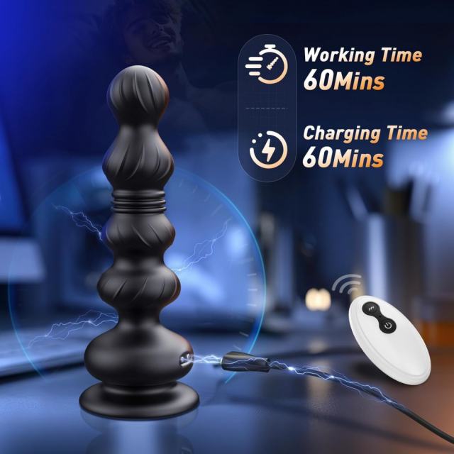 6.70" Black Rechargeable Silicone App-Controlled Thrusting Anal Plug – 10 Vibrating + 10 Thrusting Modes with Remote Control