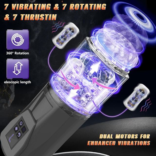 11.31'' Green Rechargeable Male Masturbator - 7 Thrusting + 7 Rotating + 7 Sucking + 7 Vibrating Modes