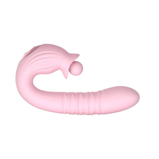 Customizable 7.29" Pink Rechargeable Silicone Rabbit Vibrator – 10 Vibrating + 10 Thrusting + 10 Finger-Like Motion + 10 Rotating Modes