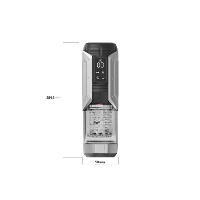 11.19'' Gunmetal Rechargeable Male Masturbators - 7 Thrusting + 7 Rotating + 7 Sucking + 7 Vibrating Modes