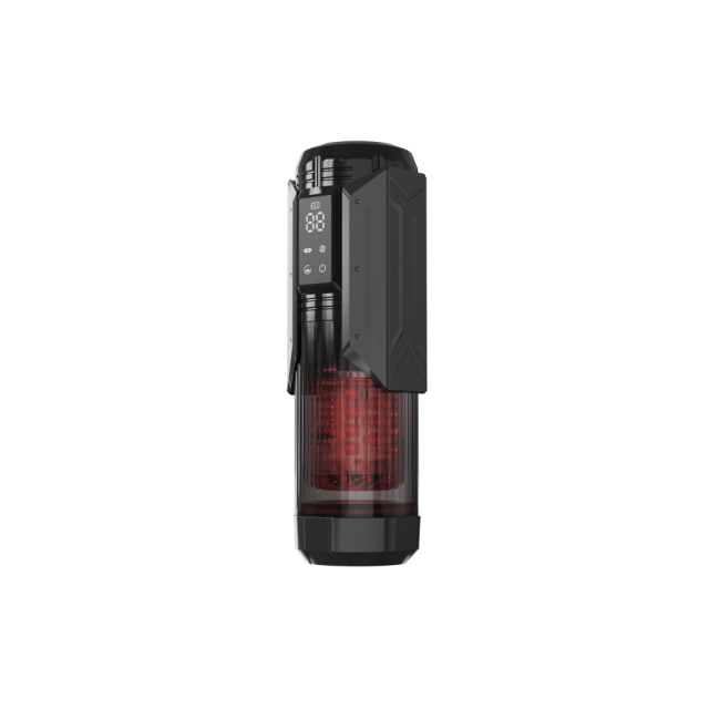 11.19'' Black & Red Rechargeable App-Controlled Masturbator with Suction Cup  - 7 Thrusting + 7 Rotating + 7 Sucking + 7 Vibrating Modes