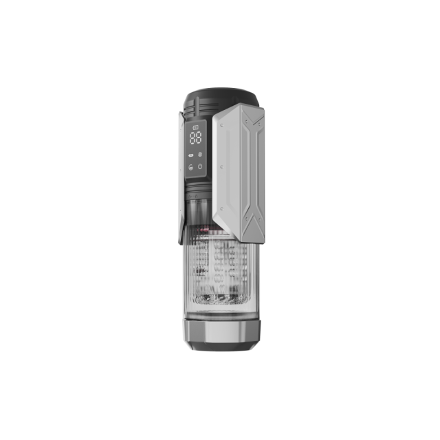 11.19'' Gunmetal Rechargeable Male Masturbators - 7 Thrusting + 7 Rotating + 7 Sucking + 7 Vibrating Modes