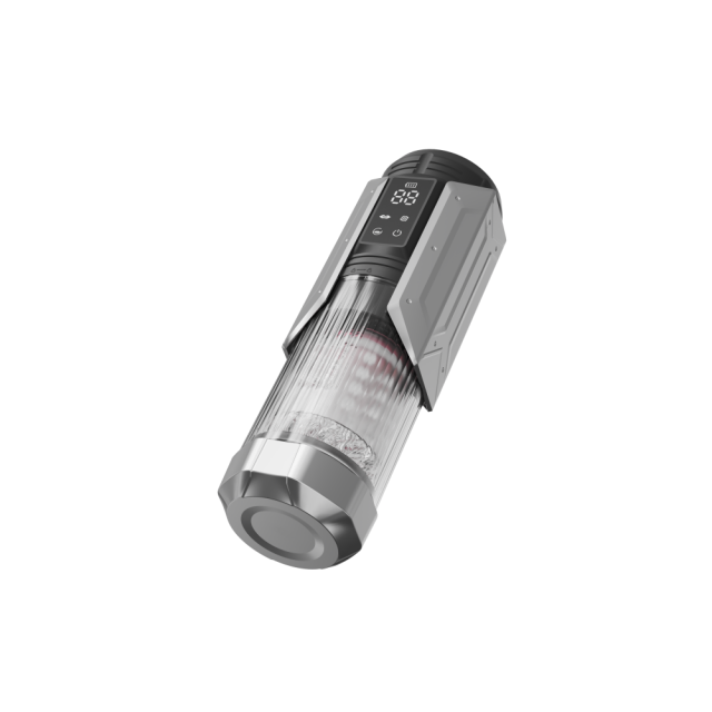 11.19'' Gunmetal Rechargeable Male Masturbators - 7 Thrusting + 7 Rotating + 7 Sucking + 7 Vibrating Modes