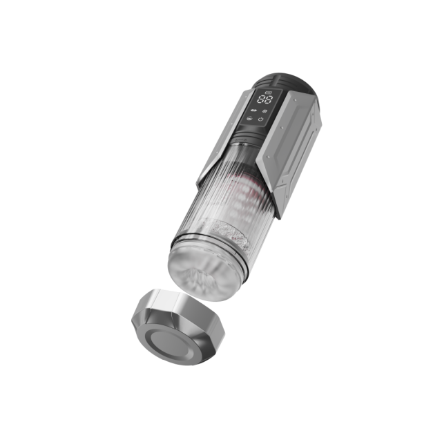 11.19'' Gunmetal Rechargeable Male Masturbators - 7 Thrusting + 7 Rotating + 7 Sucking + 7 Vibrating Modes