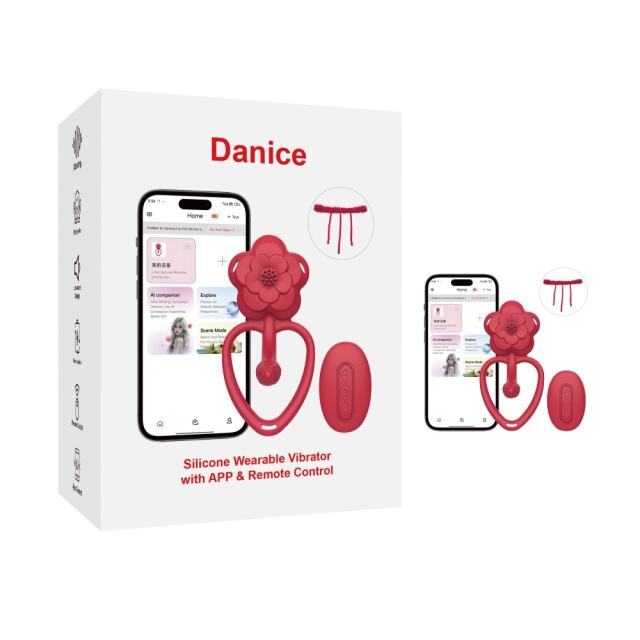 5.36" Red Rechargeable Silicone Wearable Flower Vibrator – 9 Vibrating Modes with Remote &amp; App Control