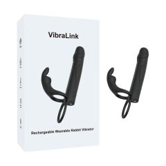 Customizable  8.08" Black Rechargeable Wearable Rabbit Vibrator – 10 Vibrating Modes