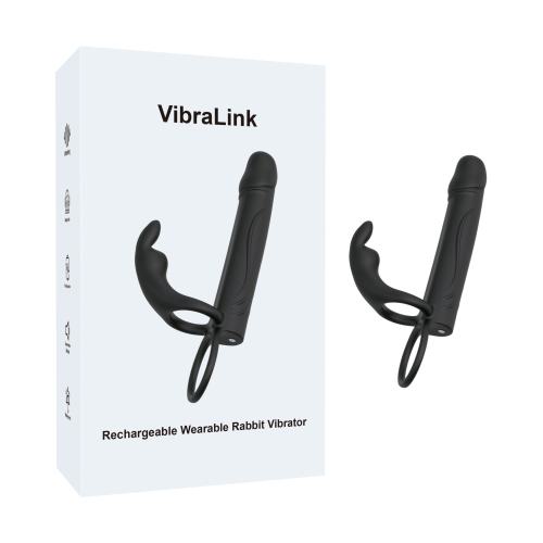 Customizable  8.08" Black Rechargeable Wearable Rabbit Vibrator – 10 Vibrating Modes