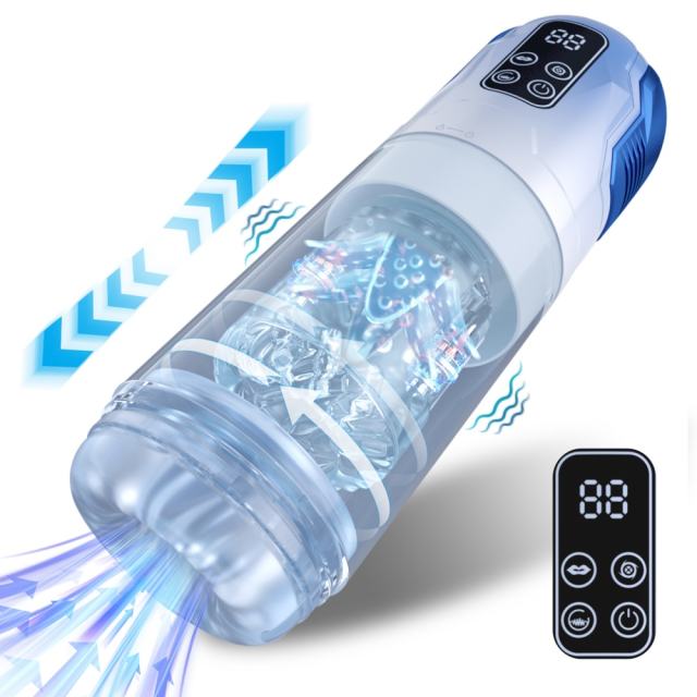 11.31'' Blue Rechargeable Male Masturbator - 7 Thrusting + 7 Rotating + 7 Sucking + 7 Vibrating Modes