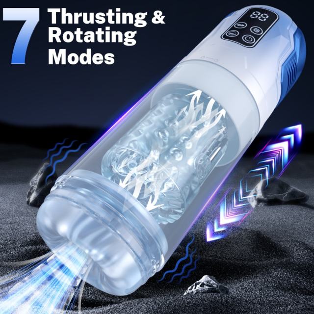 11.31'' Blue Rechargeable Male Masturbator - 7 Thrusting + 7 Rotating + 7 Sucking + 7 Vibrating Modes