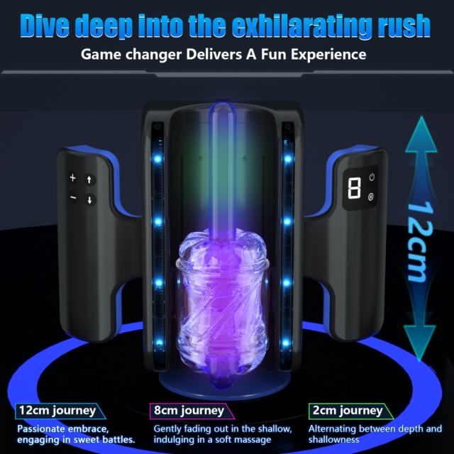 10.56'' Black Rechargeable Male Masturbator – Multi-Stroke Telescopic Function