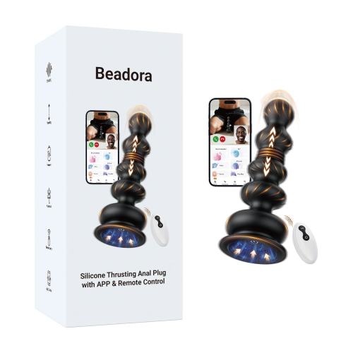 6.70" Black Rechargeable Silicone App-Controlled Thrusting Anal Plug – 10 Vibrating + 10 Thrusting Modes with Remote Control