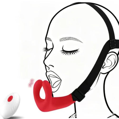 Red Rechargeable Silicone Oral Stimulation Vibrator – 10 Vibrating Modes Wearable Strap