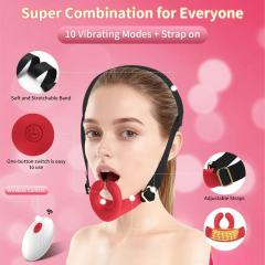 Red Rechargeable Silicone Oral Stimulation Vibrator – 10 Vibrating Modes Wearable Strap
