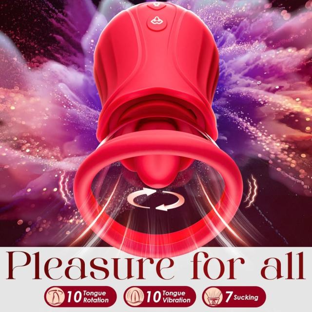 Red App-Controlled Rose Tongue-Licking & Sucking Vibrator – 10 Vibrating + 10 Tongue-Licking