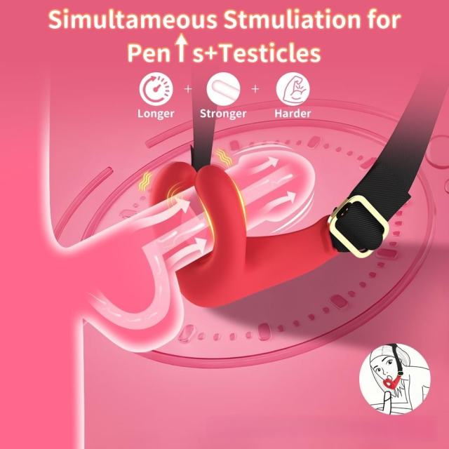 Red Rechargeable Silicone Oral Stimulation Vibrator – 10 Vibrating Modes Wearable Strap