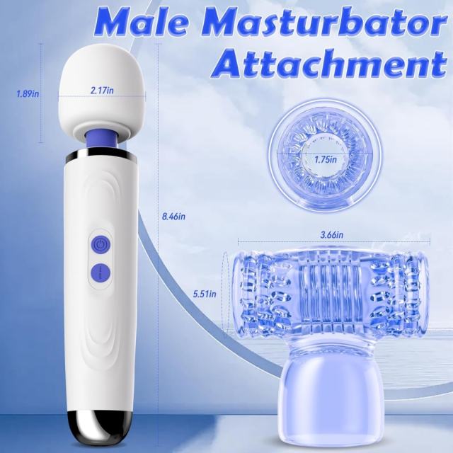 8.87" White Rechargeable Wand Massager with Textured Attachment – 9 Vibrating Modes