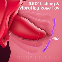 Red App-Controlled Rose Tongue-Licking & Sucking Vibrator – 10 Vibrating + 10 Tongue-Licking