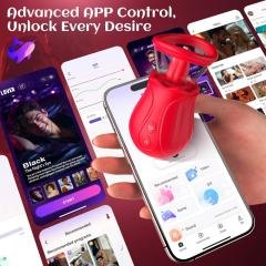 Red App-Controlled Rose Tongue-Licking & Sucking Vibrator – 10 Vibrating + 10 Tongue-Licking