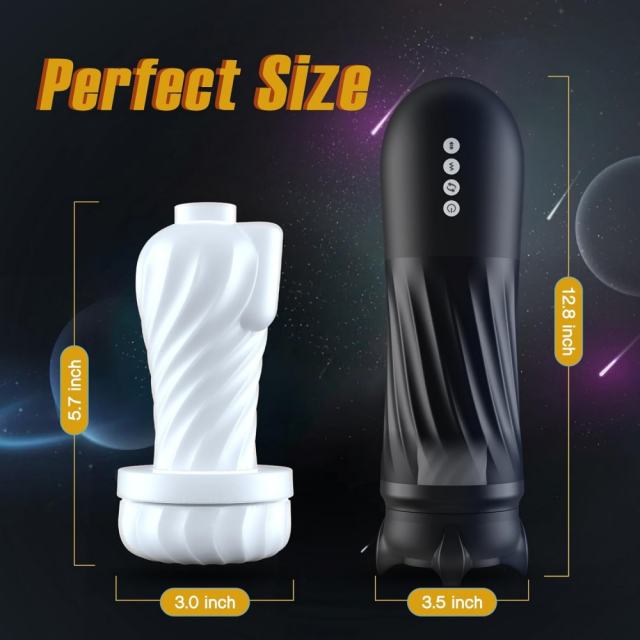 Black Rechargeable Heating Rotating & Thrusting Male Masturbator – 5 Vibrating + 5 Thrusting + 3 Rotating Modes Automatic Stroker