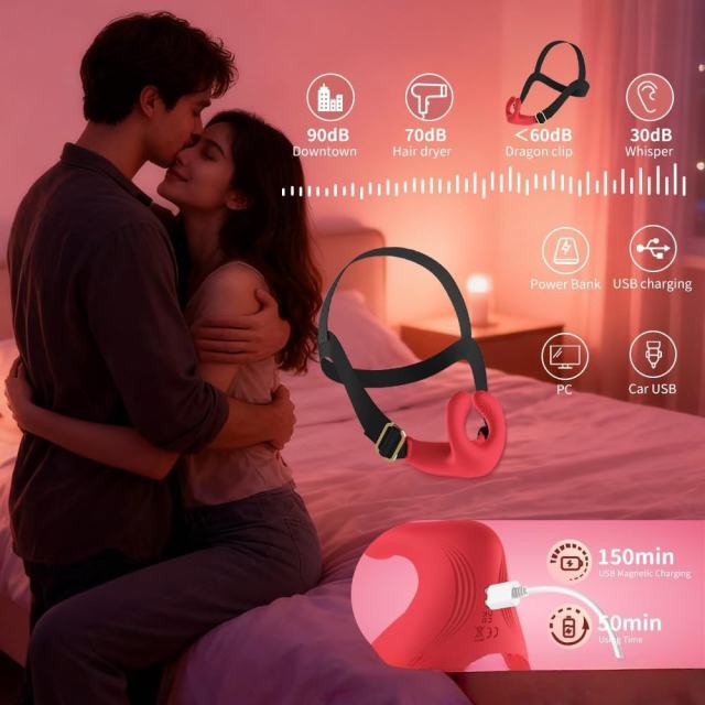 Red Rechargeable Silicone Oral Stimulation Vibrator – 10 Vibrating Modes Wearable Strap
