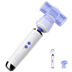 8.87" White Rechargeable Wand Massager with Textured Attachment – 9 Vibrating Modes
