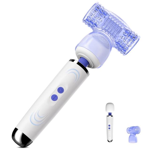 8.87" White Rechargeable Wand Massager with Textured Attachment – 9 Vibrating Modes