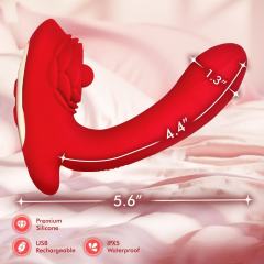 Red Rechargeable Silicone App-Controlled Rose G-Spot Vibrator – 9 Vibrating + 9 Rotating Modes with Heating Function